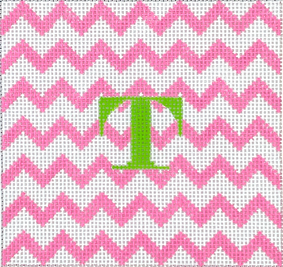 4” Square Insert – Zigzag – pink on white w/ green letter
