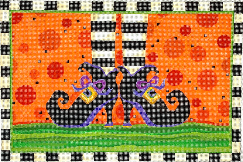 Sally Eckman Roberts – Witch’s Feet w/ Black & White Striped Border – on orange