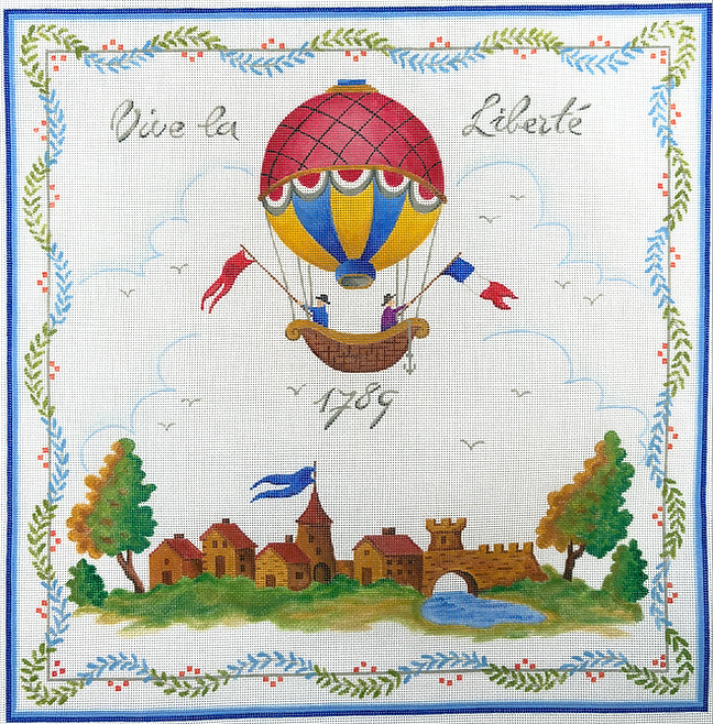“Vive la Liberté” Rural French Scene w/ Hot Air Balloon