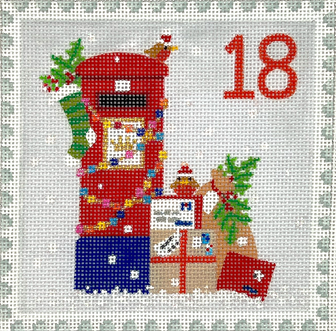 Klara Hawkins – Advent Around the World Stamp #18 – England – Letter Box w/ Gifts