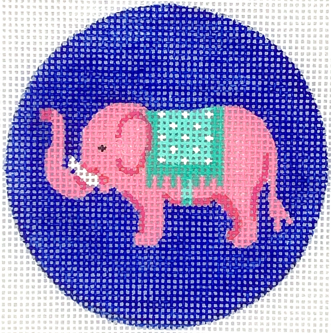 3" Round Pink Elephant w/ Turquoise Blanket – on bright blue