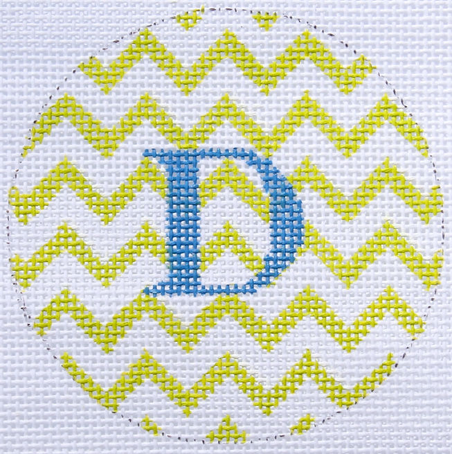 3" Round – Lime & White Zigzag w/ Bright Blue Letter