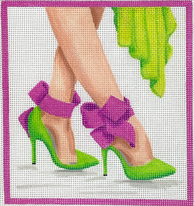 Here’s Looking At Shoe – High Heels with Ankle-Strap Bows – lime & orchid