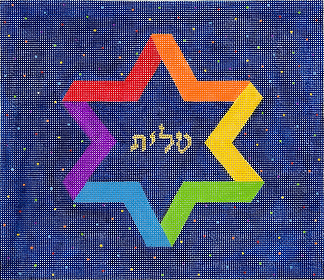 Tallis Bag – Stylized Rainbow Star of David w/ Colorful Dots – multi on midnight blue