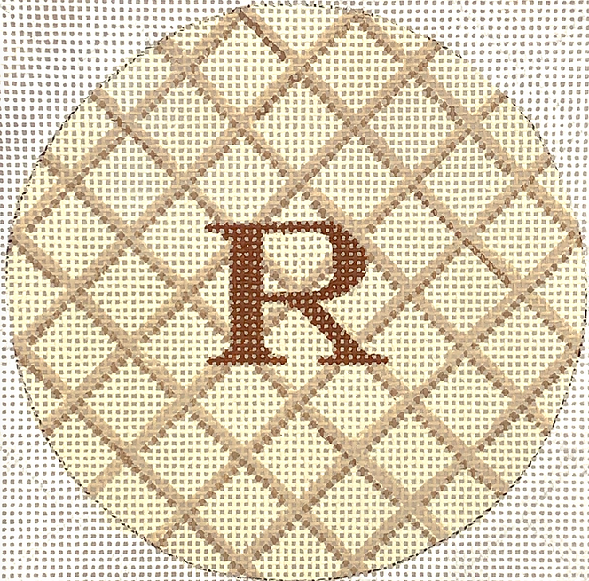 4” Round – Criss Cross Lattice – tans w/ brown letter