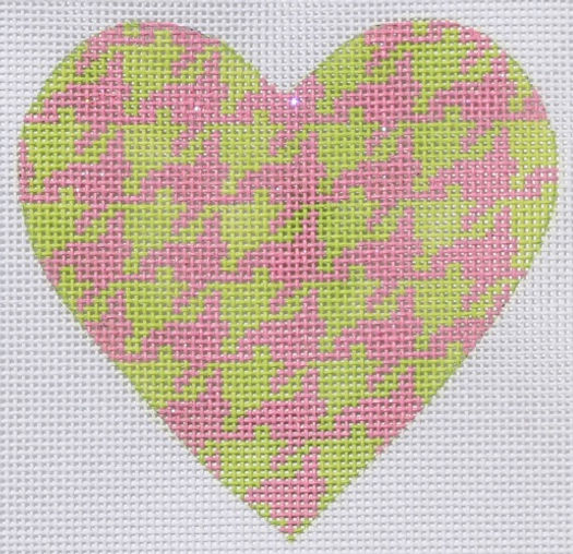 Mini Heart – Houndstooth – lime w/ sparkly pink (w/ stitch guide)