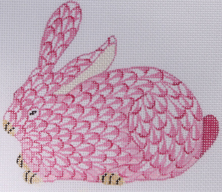 Mini Herend-style Crouching Bunny – pink & gold