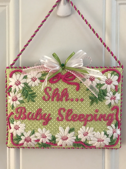 “Shh…Baby Sleeping – Daisies with Pink Centers – pinks & greens