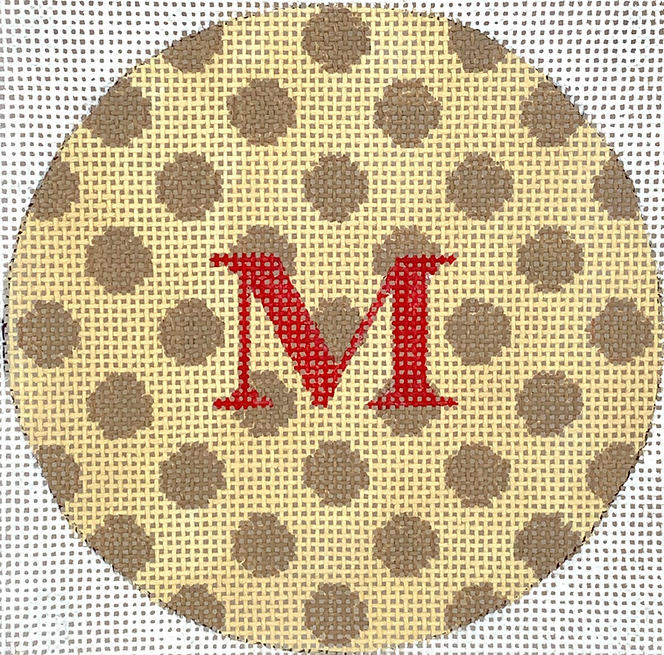 4” Round – Polka Dots – tans w/ red letter