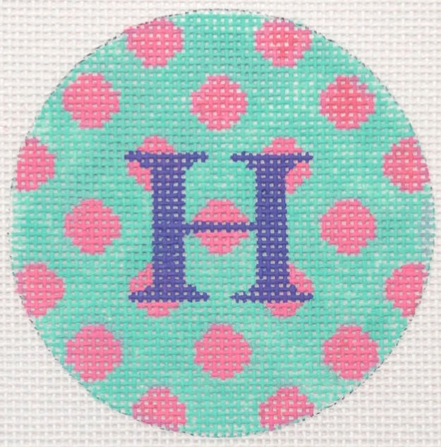 3" Round – Turquoise w/ Pink Bright Polka Dots & Periwinkle Letter
