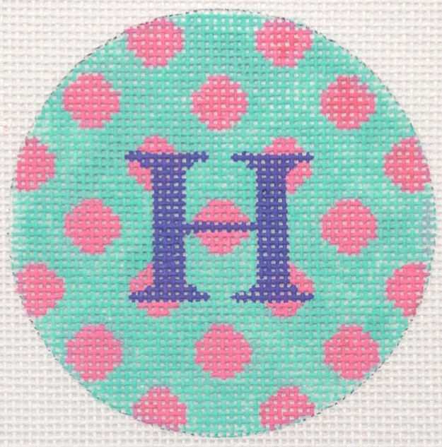 3" Round – Turquoise w/ Pink Bright Polka Dots & Periwinkle Letter