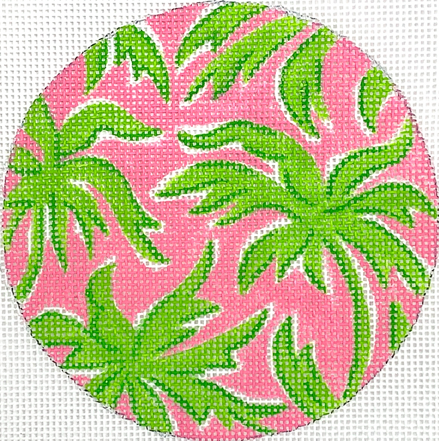 4” Round – Lilly inspired Palm Trees – greens on hot pink