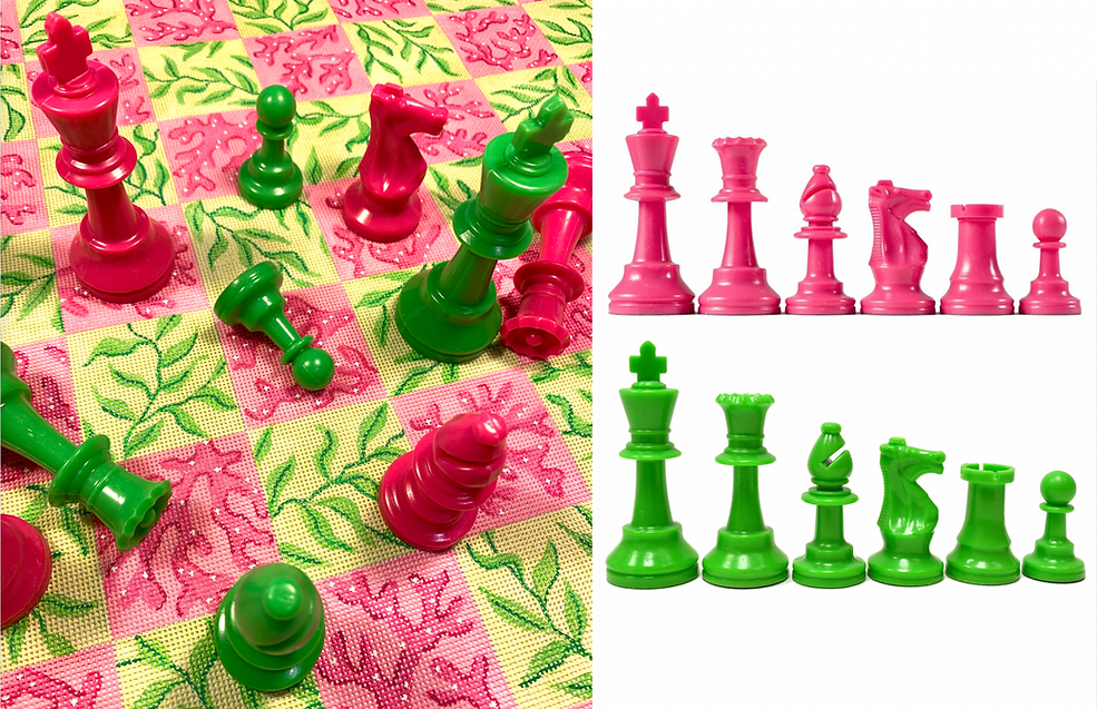 Accessory Set for Chess Board CHB-04 – bright pink & green (2 sets of chess pieces)