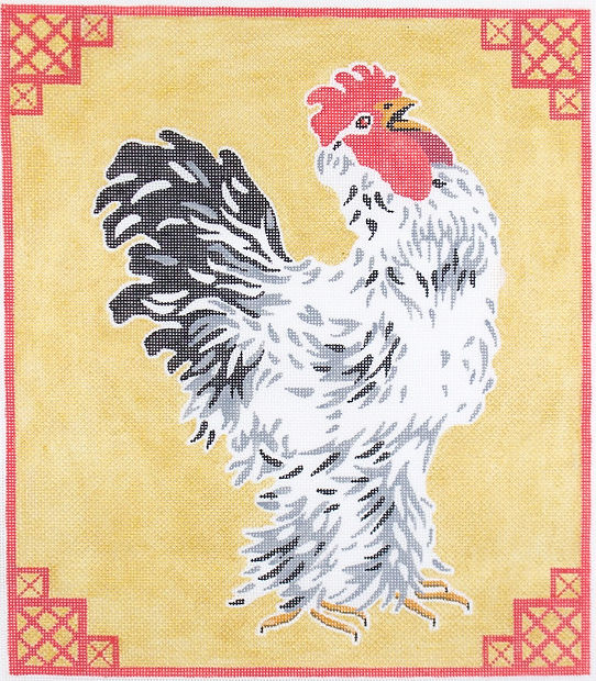Jack Dickerson Rooster painting on Rich Gold with Chinoiserie Border #1