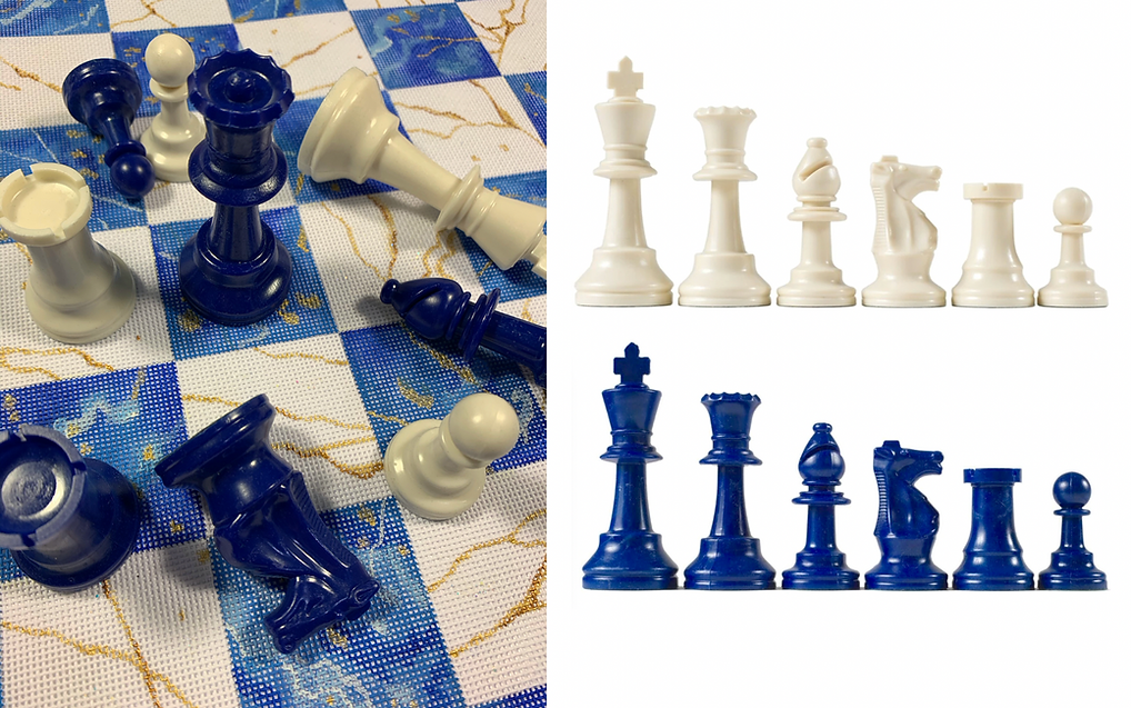 Accessory Set for Chess Board CHB-02 – royal blue & white (2 sets of chess pieces)