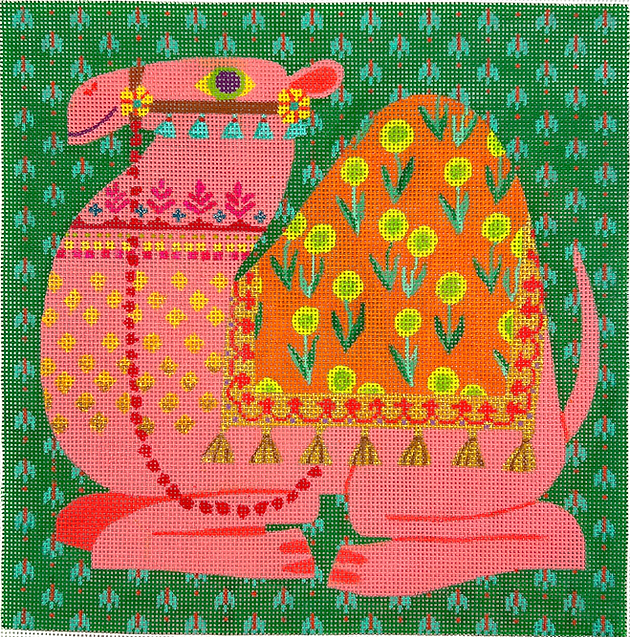 Shannon Snow – Coral Pink Camel w/ Orange Flowered Blanket