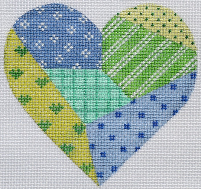 Mini Heart – Patchwork – bright blues & greens