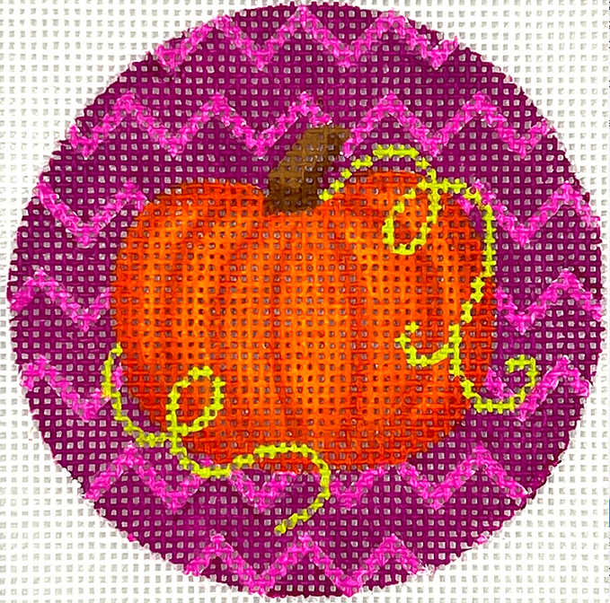 Halloween Mini – Pumpkin w/ Vines on Purple Zigzag Background