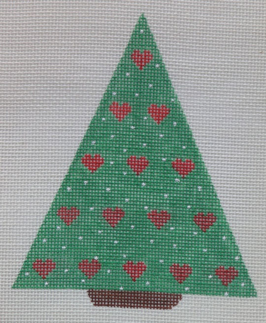 Christmas Ornament – Hearts Tree – red on green