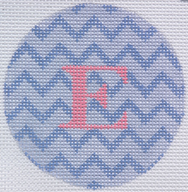 3" Round – Periwinkle Zigzag, Medium Pink Letter