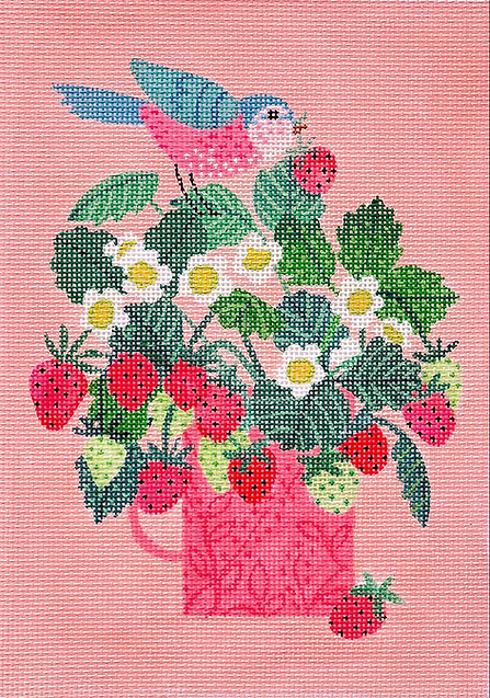 Rebecca Jones – Pink Mug with Strawberries & Songbird