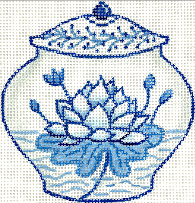 Mini Chinese Vase – Short Blue & White w/ Lotus Flower