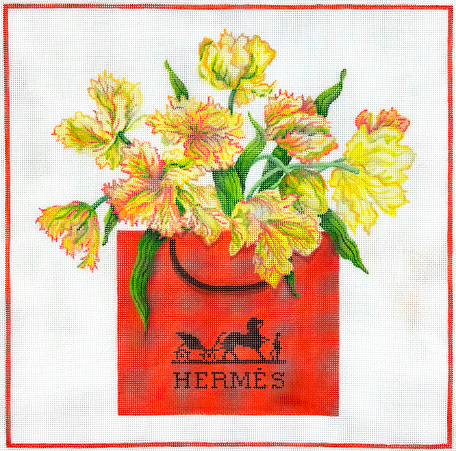 Parrot Tulips in Hermes Shopping Bag