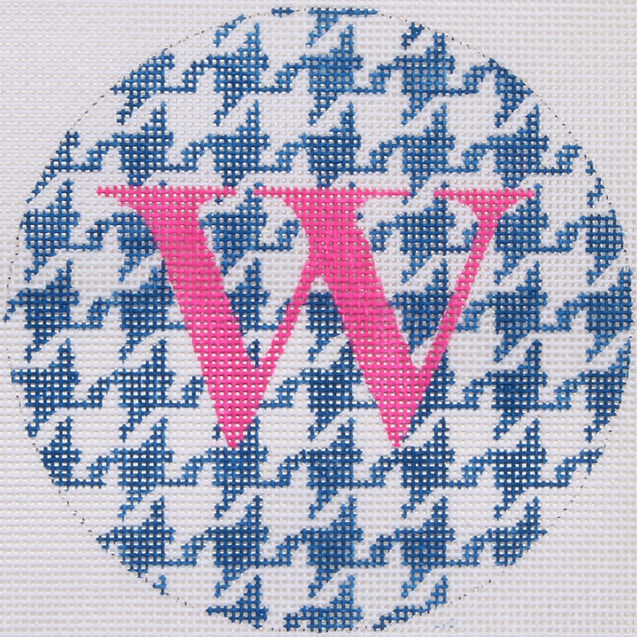 3" Round – Navy & White Houndstooth w/ Red Letter