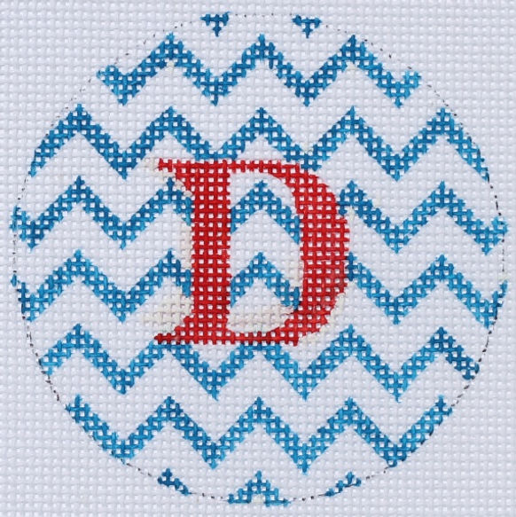 3" Round – Marine Blue & White Zigzag, Red Letter
