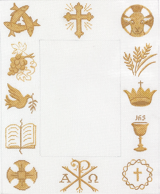 Frame – Christian Symbols – golds on white