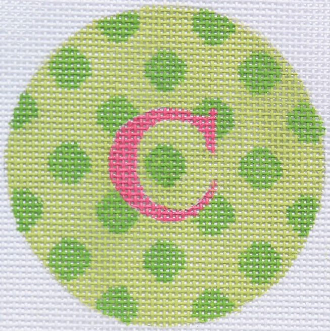 3" Round – Lime Polka Dots, Hot Pink Letter