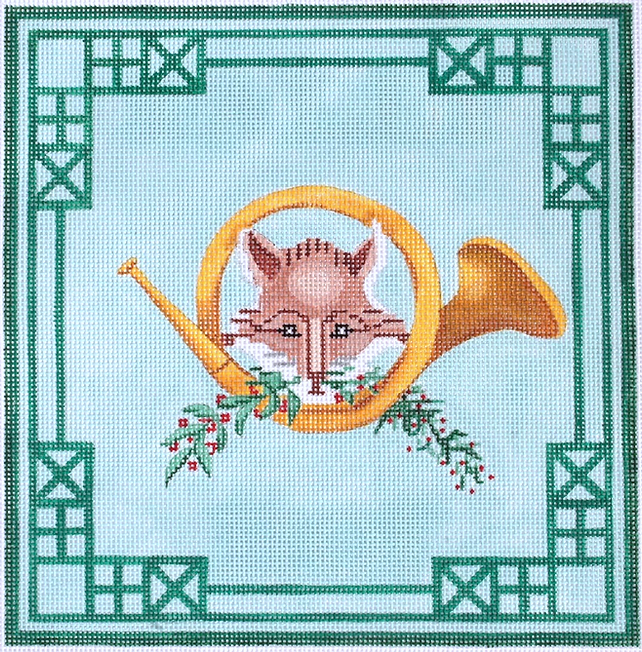 Fox & Hunting Horn w/ Greenery & Chinoiserie Border