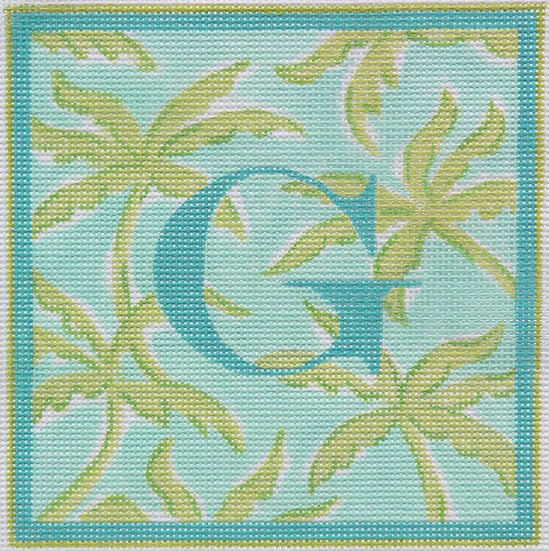 Lilly Letter – Palms – turquoise w/ greens — Stitching Fox