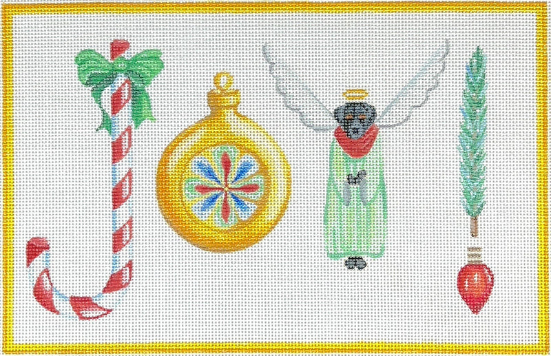 Wendy Russell – JOY! w/ candy cane, bauble ornament, black lab angel, pine sprig & lightbulb