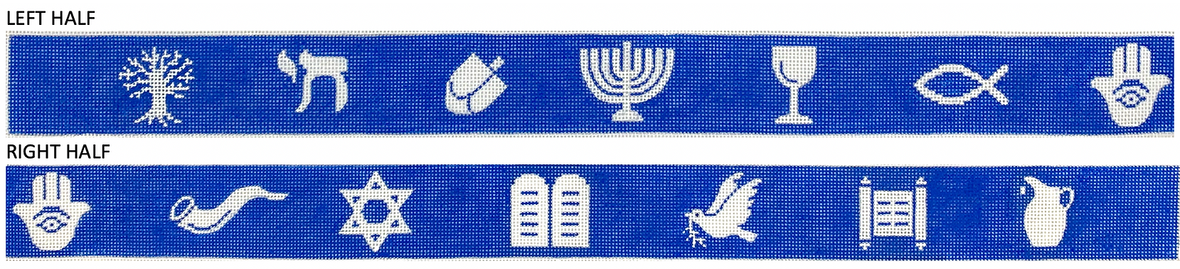 Belt – Jewish Symbols – white on bright blue