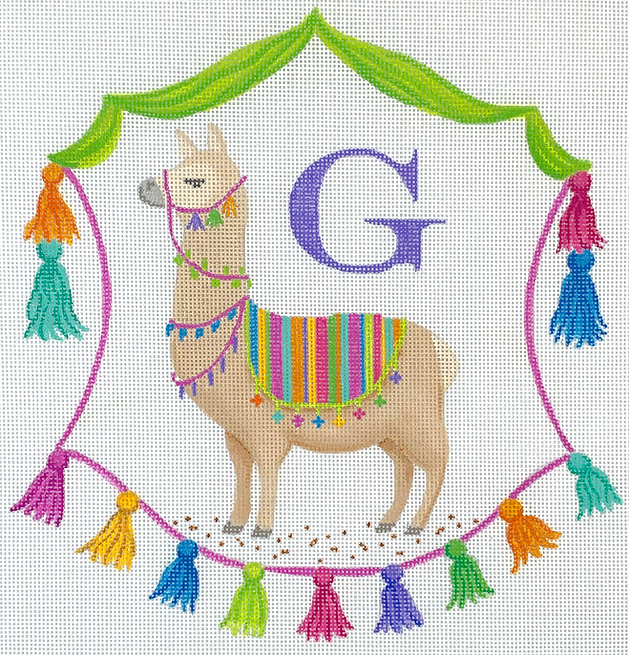 Monogram Crest – Llama w/ Blanket & Tassels