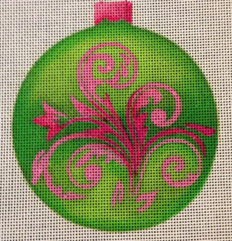Ornament - Green w/ Pink Flower