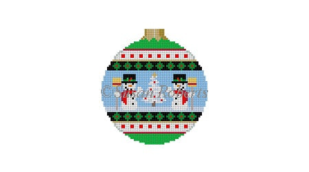 Snowmen Stripe - 3" Round Ornament