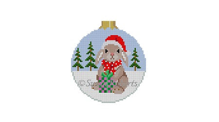 Rabbit With Present - 3" Round Ornament