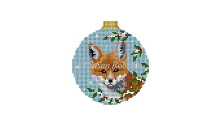 Baby Fox in Holly - 3" Round Ornament