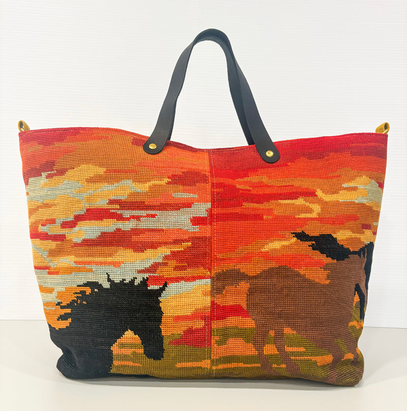Sunset Horses Tote - Bespoke Needlepoint Bag Collection
