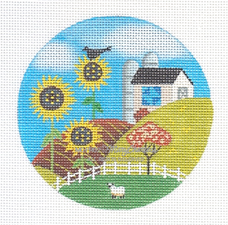 Folk Art Rounds: Barn & Sunflowers