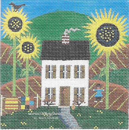 Folk Art Square: White House w/ Sunflowers