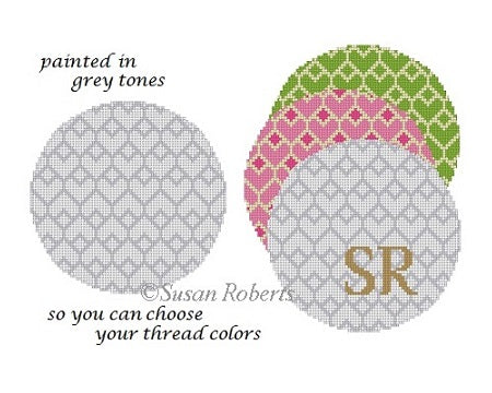 Color Pick Heart Trellis - grey, 4" round