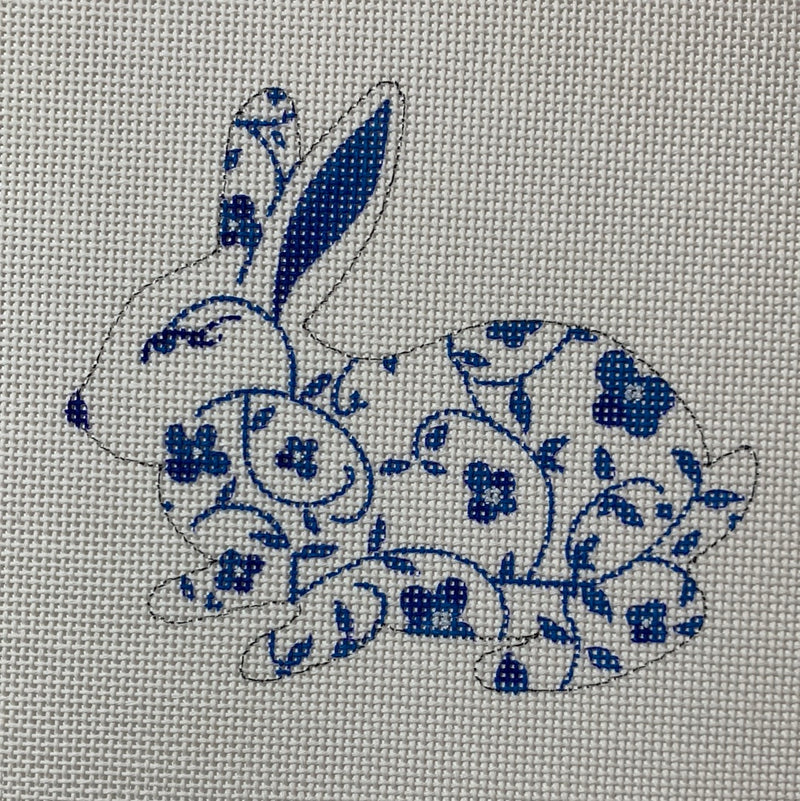 Laying Bunny - Blue & White Floral