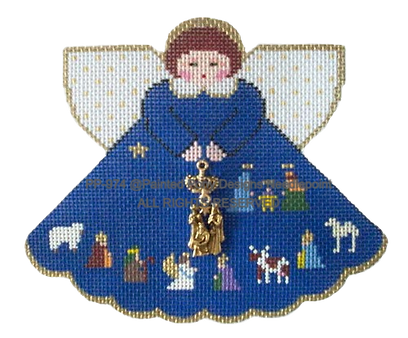 Angel with charms: Nativity (royal blue)