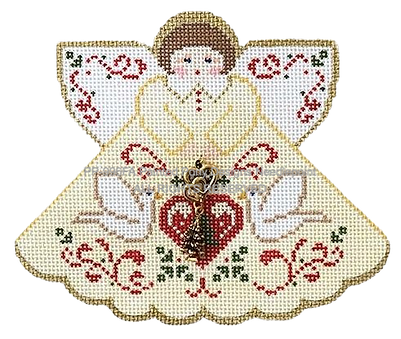 Angel with charms: Christmas Love Doves (cream)