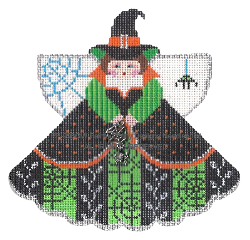 Angel with charms: Witch & Web (green)