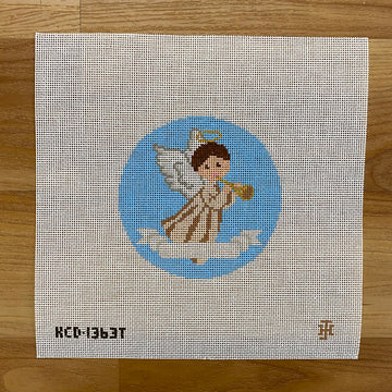 Angel on Blue Round - Tan