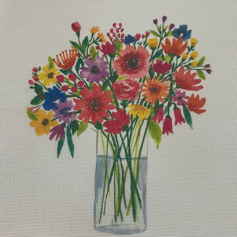 Vase w/ Colorful Flowers